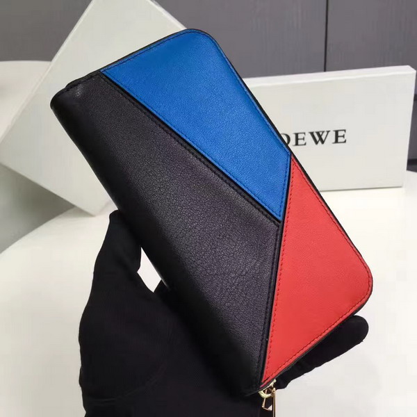 Loewe Puzzle Zip Around Wallet Coral Green Black Calf Leather For Sale