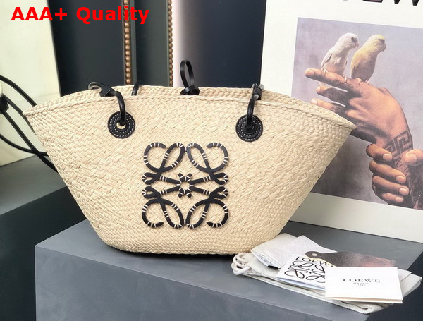 Loewe Small Anagram Basket Bag in Iraca Palm and Calfskin Natural Black Replica