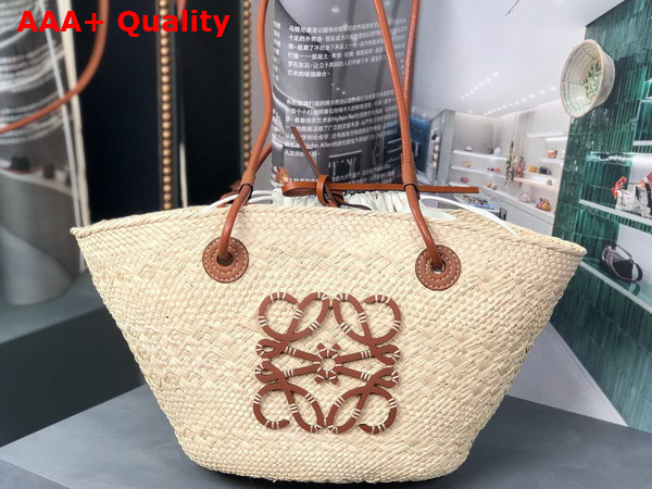 Loewe Small Anagram Basket Bag in Iraca Palm and Calfskin Natural Tan Replica