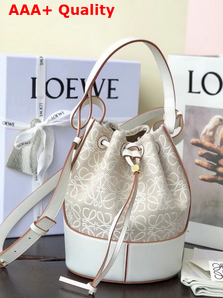 Loewe Small Balloon Bag in Anagram Jacquard and Calfskin Ecru and Tan Replica