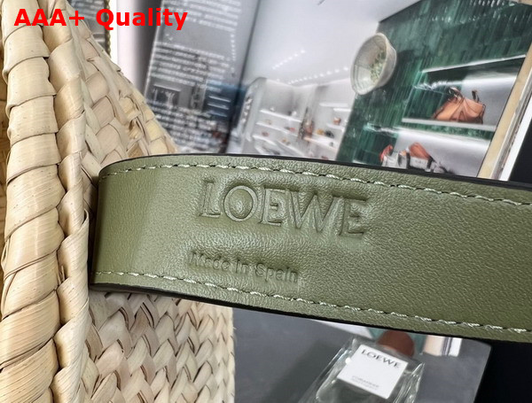 Loewe Small Basket Bag in Palm Leaf and Calfskin Natural Green Replica