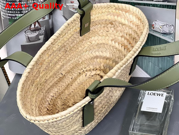 Loewe Small Basket Bag in Palm Leaf and Calfskin Natural Green Replica