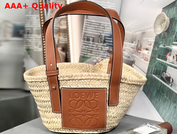 Loewe Small Basket Bag in Palm Leaf and Calfskin Natural Tan Replica