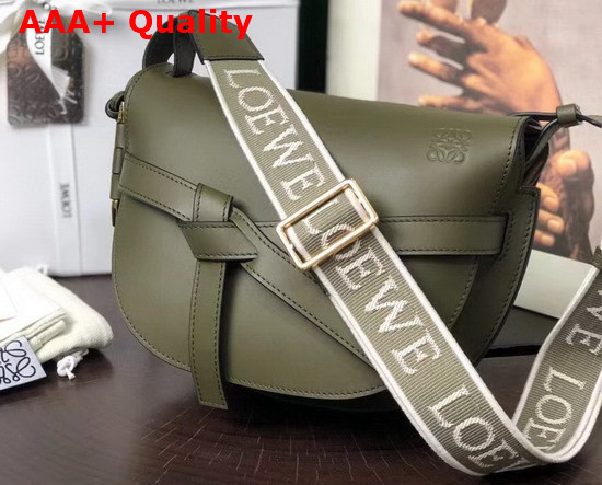 Loewe Small Gate bag in Soft Calfskin and Jacquard Autumn Green Replica