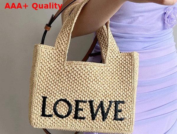 Loewe Small Loewe Font Tote in Natural Raffia Replica