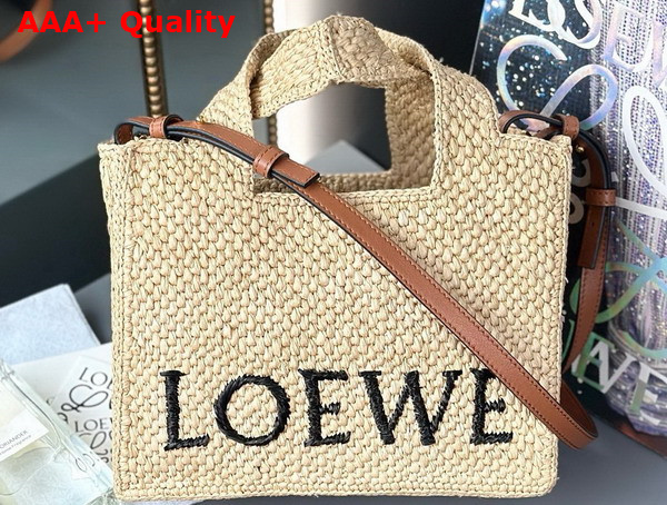 Loewe Small Loewe Font Tote in Natural Raffia Replica