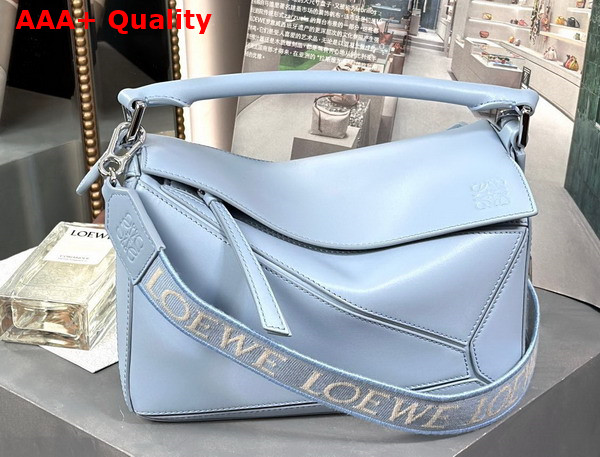 Loewe Small Puzzle Bag in Dusty Blue Satin Calfskin Replica