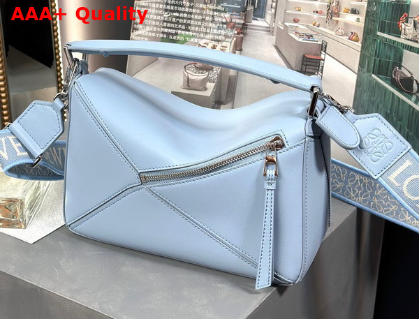 Loewe Small Puzzle Bag in Dusty Blue Satin Calfskin Replica