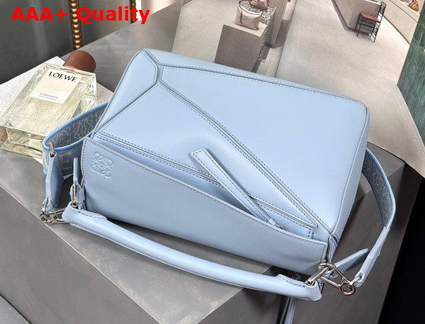 Loewe Small Puzzle Bag in Dusty Blue Satin Calfskin Replica