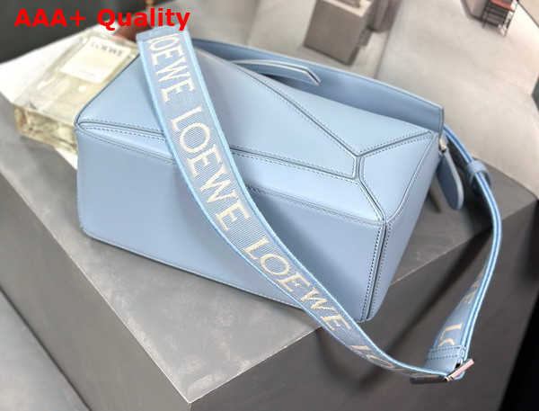 Loewe Small Puzzle Bag in Dusty Blue Satin Calfskin Replica