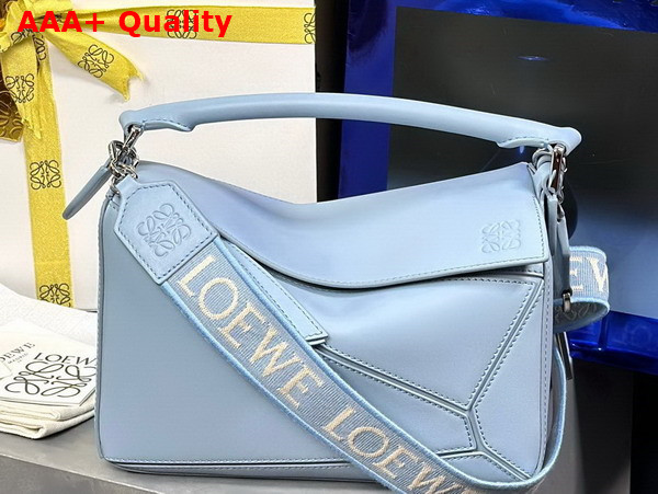 Loewe Small Puzzle Bag in Dusty Blue Satin Calfskin Replica