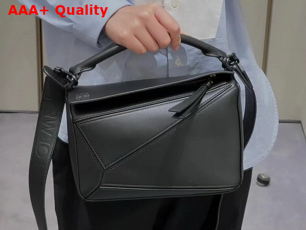 Loewe Small Puzzle Bag in Satin Calfskin Black Replica