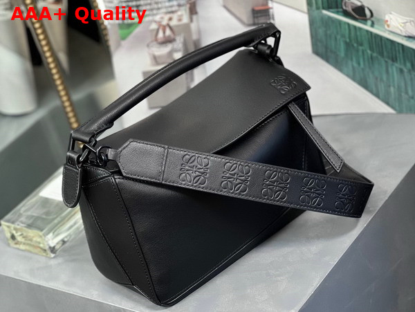 Loewe Small Puzzle Bag in Satin Calfskin Black Replica