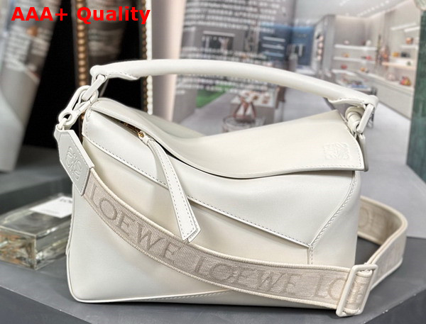 Loewe Small Puzzle Edge Bag in Satin Calfskin White Glaze Replica