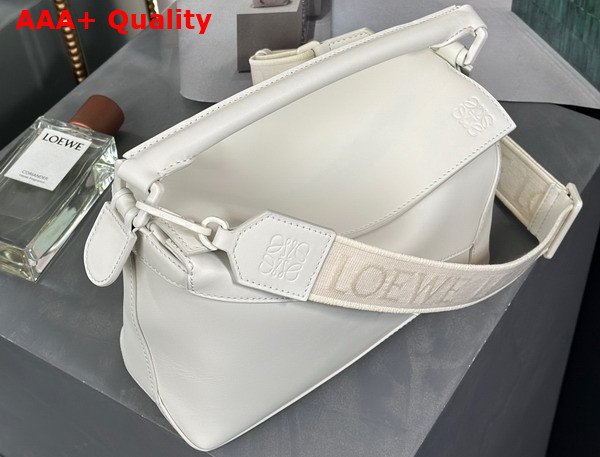 Loewe Small Puzzle Edge Bag in Satin Calfskin White Glaze Replica