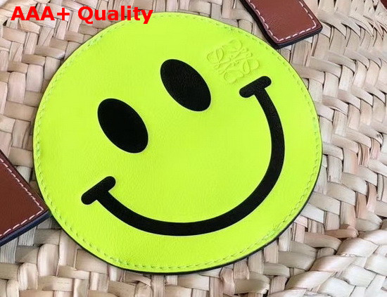 Loewe Small Smiley Basket Bag in Palm Leaf and Calfskin Natural and Neon Yellow Replica