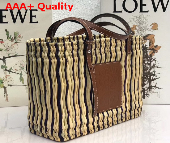 Loewe Small Square Basket Bag in Reed and Calfskin Natural Black Pecan Replica