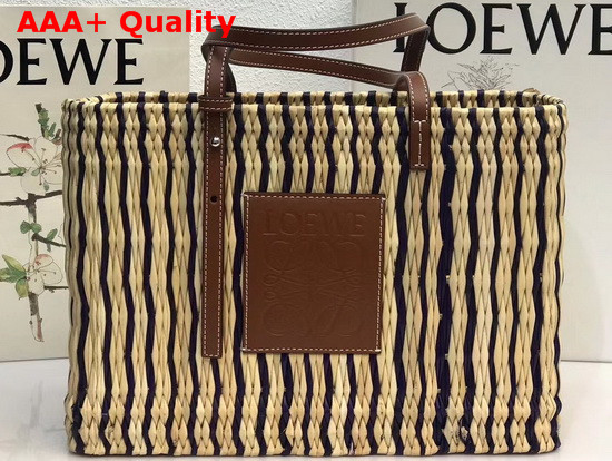 Loewe Square Basket Bag in Reed and Calfskin Natural Black Pecan Replica