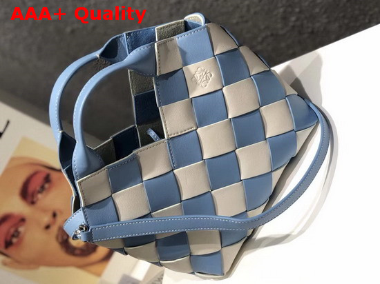 Loewe Woven Basket Gingham Mini Bag Soft Blue and White Replica