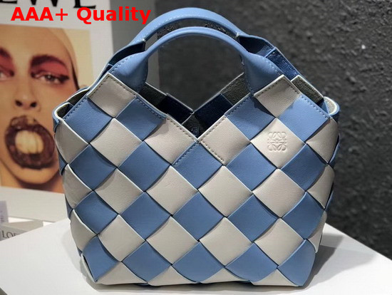 Loewe Woven Basket Gingham Mini Bag Soft Blue and White Replica