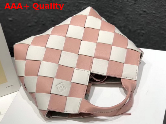 Loewe Woven Basket Gingham Mini Bag Soft Pink and White Replica