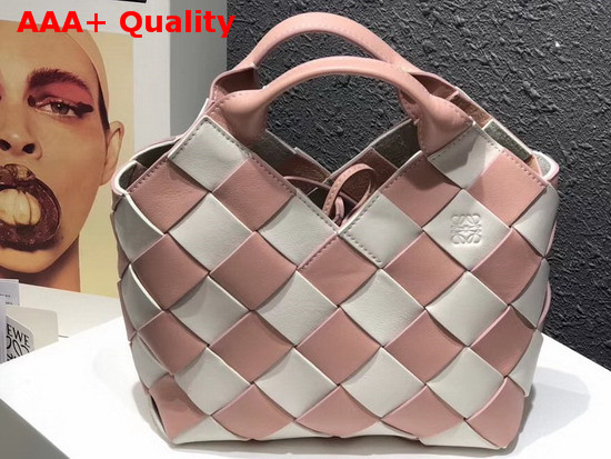 Loewe Woven Basket Gingham Mini Bag Soft Pink and White Replica