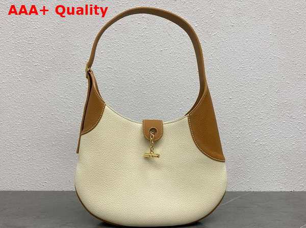 Loro Piana Bobbin Medium Leather Hobo Bag Whisper White and Sun Gold Grained Calfskin Replica