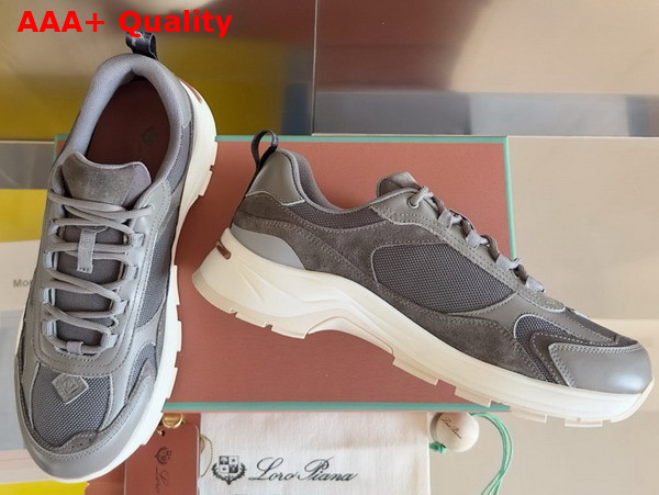 Loro Piana Cairn Walk Sneaker in Grey Technical Fabric and Split Calfskin Replica