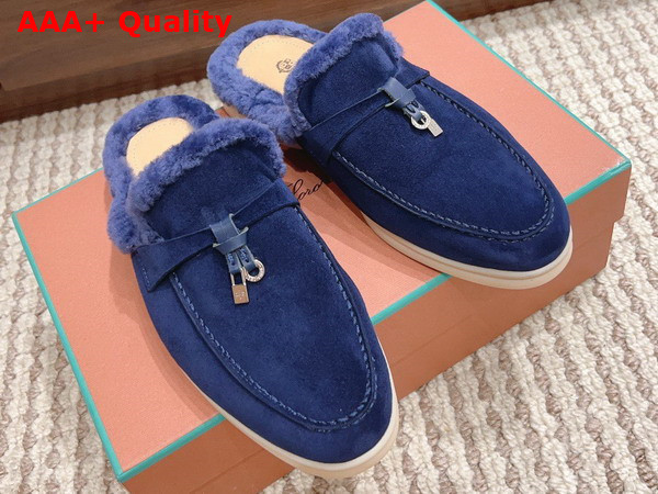 Loro Piana Charms Walk Babouche Loafers in Dark Cerulean Suede Leather Replica