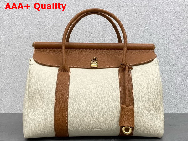 Loro Piana Loom Bag L32 White and Brown Grained Calfskin Replica