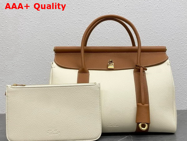 Loro Piana Loom Bag L32 White and Brown Grained Calfskin Replica