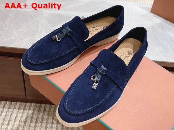 Loro Piana Summer Charms Walk Loafers in Dark Cerulean Suede Leather Replica