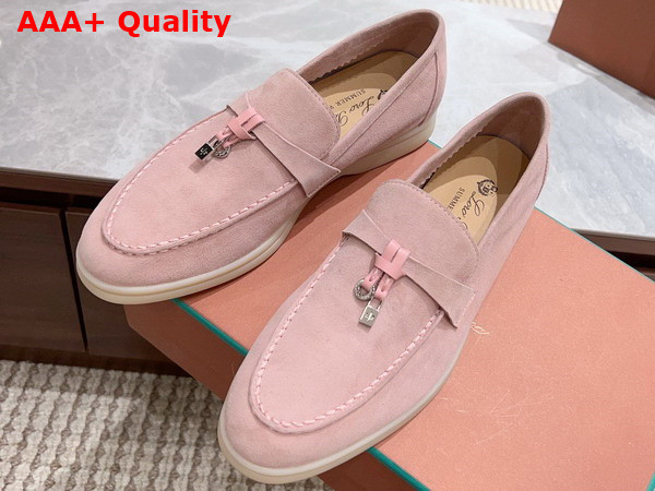 Loro Piana Summer Charms Walk Loafers in Flowering Cherry Suede Leather Replica