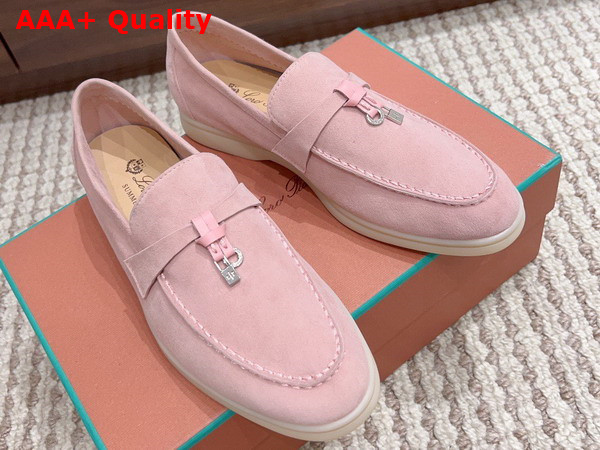 Loro Piana Summer Charms Walk Loafers in Flowering Cherry Suede Leather Replica