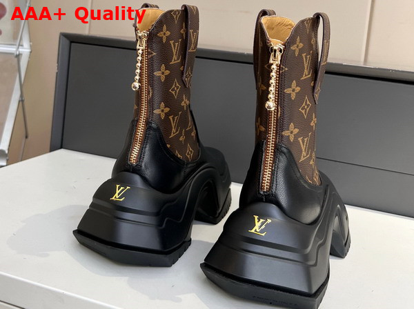 LV Archlight 20 Platform Ankle Boot in Monogram Coated Canvas and Black Calf Leather Replica