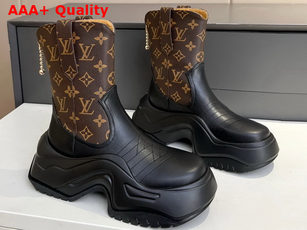 LV Archlight 20 Platform Ankle Boot in Monogram Coated Canvas and Black Calf Leather Replica