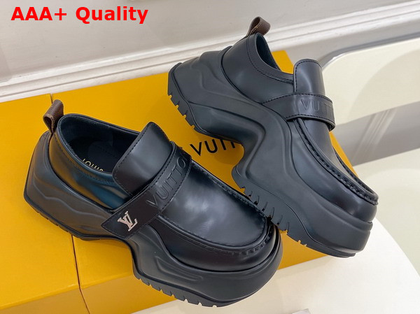 LV Archlight 20 Platform Loafer in Black Glazed Calf Leather 1ABIJS Replica