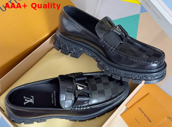 LV Baroque Loafer in Black Damier Glazed Calf Leather Replica