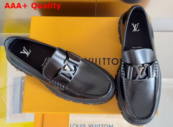 LV Baroque Loafer in Black Glazed Calf Leather Replica