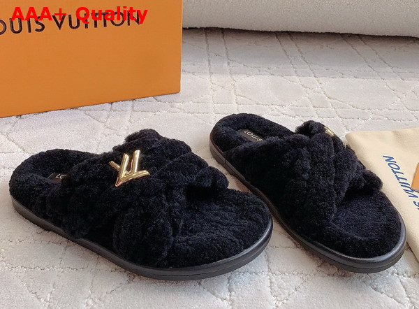 LV Bliss Comfort Mule in Black Shearling 1ACTEA Replica