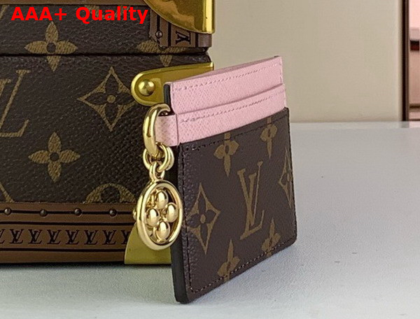 LV Charms Card Holder Rose Ballerina Pink Monogram Coated Canvas and Cowhide Leather M82739 Replica