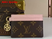 LV Charms Card Holder Rose Ballerina Pink Monogram Coated Canvas and Cowhide Leather M82739 Replica