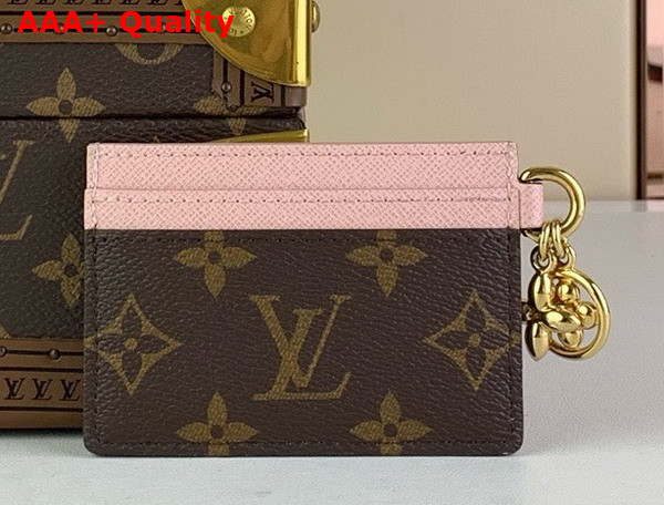 LV Charms Card Holder Rose Ballerina Pink Monogram Coated Canvas and Cowhide Leather M82739 Replica