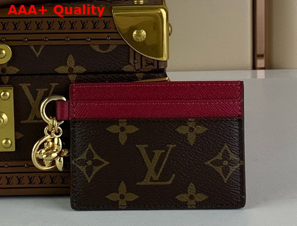 LV Charms Card Holder Rose Ballerina Pink Monogram Coated Canvas and Cowhide Leather M82739 Replica