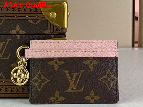 LV Charms Card Holder Rose Ballerina Pink Monogram Coated Canvas and Cowhide Leather M82739 Replica