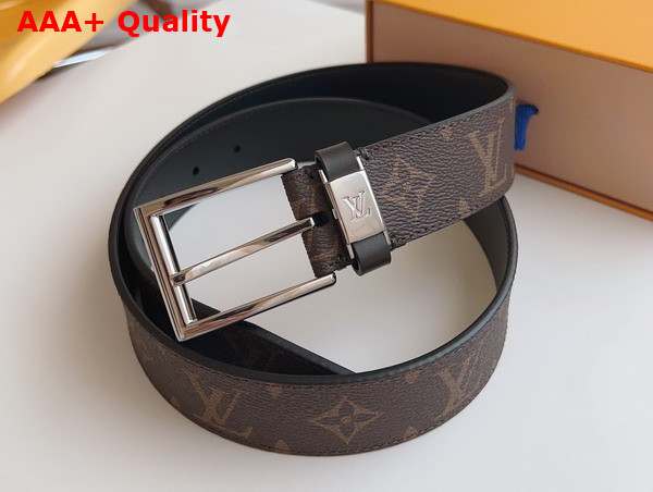 LV City Pin 35mm Belt in Black Monogram Canvas and Black Calf Leather Replica