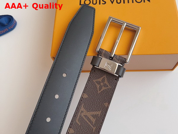 LV City Pin 35mm Belt in Black Monogram Canvas and Black Calf Leather Replica