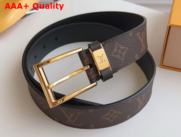 LV City Pin 35mm Belt in Black Monogram Canvas and Black Calf Leather Replica