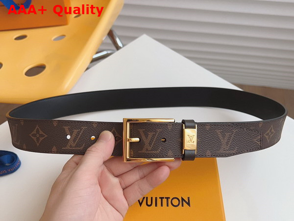 LV City Pin 35mm Belt in Black Monogram Canvas and Black Calf Leather Replica