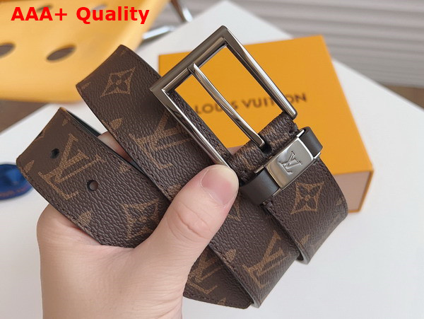 LV City Pin 35mm Belt in Black Monogram Canvas and Black Calf Leather Replica